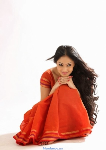 Tamil Actress Nikesha Patel Latest Photos in Orange Saree