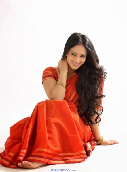 Tamil Actress Nikesha Patel Latest Photos in Orange Saree