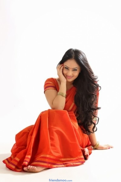 Tamil Actress Nikesha Patel Latest Photos in Orange Saree