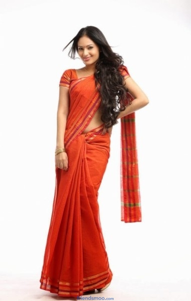 Tamil Actress Nikesha Patel Latest Photos in Orange Saree