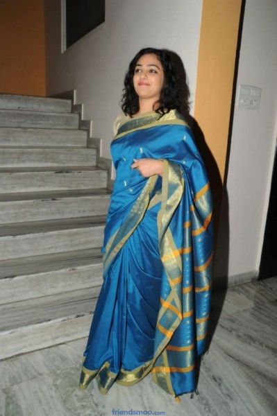 Nithya Menon Latest Photos in Blue Saree