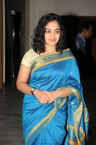 Nithya Menon Latest Photos in Blue Saree